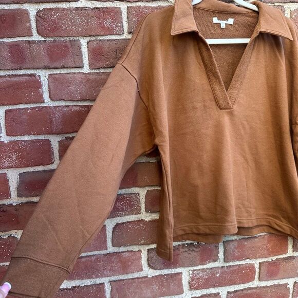 Madewell $80 Cotton-Hemp Oversized Polo Sweatshirt brown women's medium NEW - Picture 5 of 12